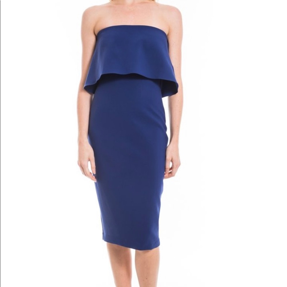 LIKELY Driggs strapless blue midi dress
